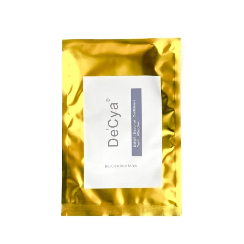 Bio-Cellulose Mask in golden packaging from trusted beauty and facial mask manufacturer, providing OEM face mask in Malaysia for brightening, anti-aging, and soothing skin care benefits